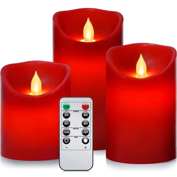 Accents Flameless Battery Operated Led Candles 3 Piece Set Red Remote